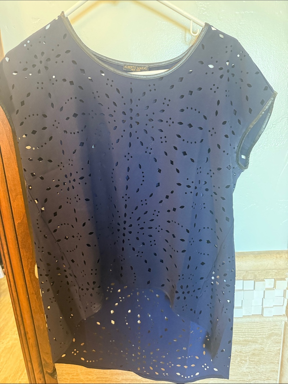 Alberto Makali Navy Laser-Cut Short Sleeve Tee